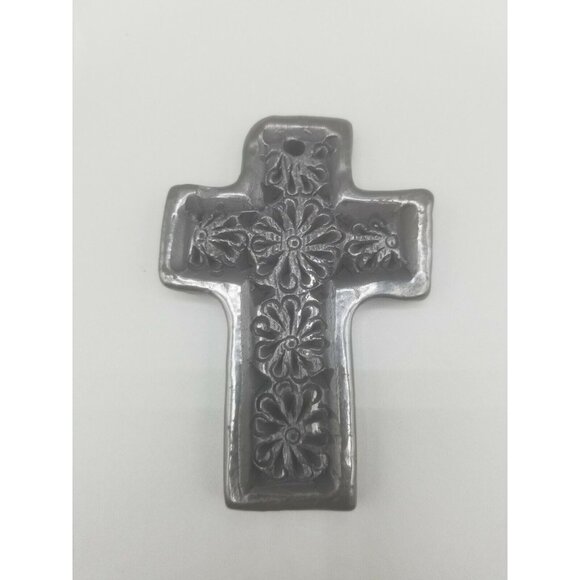 Dona Rosa Oaxaca Barro Negro Pottery Cross Small Wall Hanging Etched Carved Rare - Picture 1 of 7